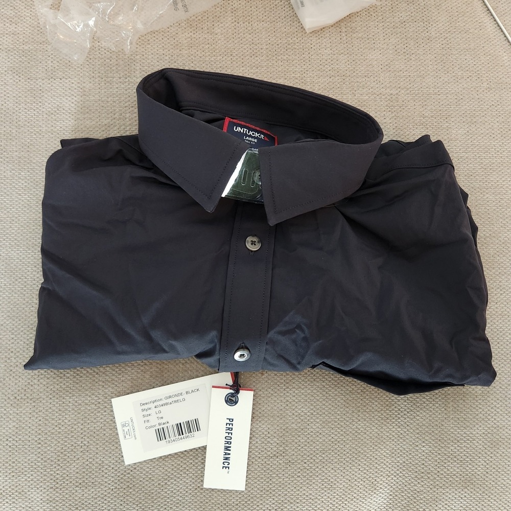 UNTUCKit Large Black Tall Regular Fit Performance Gironde Long Sleeve Shirt NWT